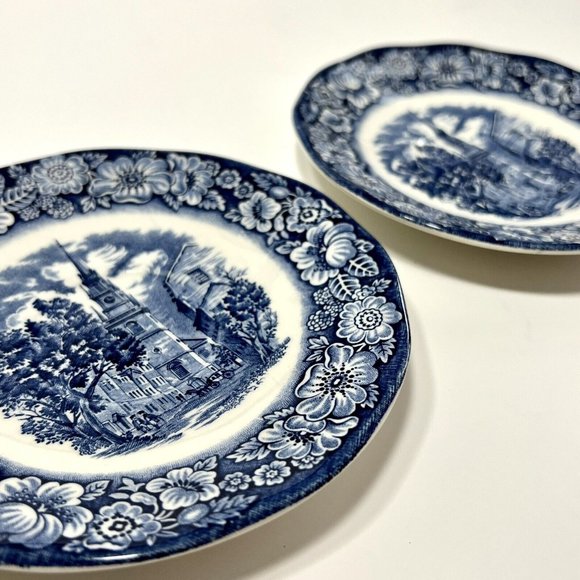 4 Vtg Liberty Blue Old North Church 5.75 inches saucersColonial Scenes Pre-Owned - Picture 2 of 13